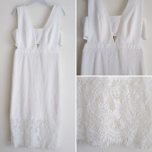 Chelsea & Violet white cutout lace midi dress
